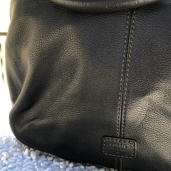 🚨B2G1 FOSSIL Black Leather Hobo Bag Purse - Picture 7 of 14